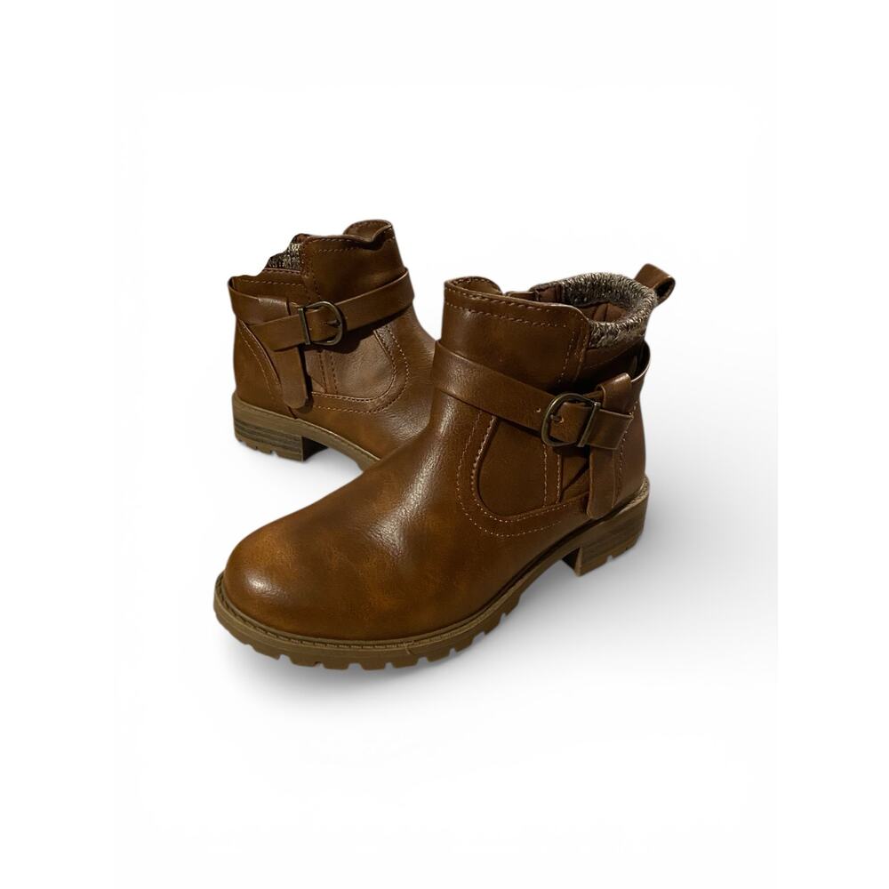 Wonder Nation Girls Ankle Booties 13 Brown Buckle Lined Inner Side Zipper